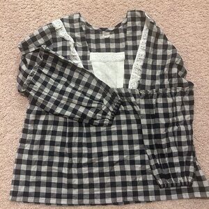 Two piece pajamas set blue checker handmade
